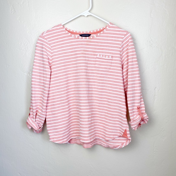 Lands' End Tops - 🌻 Land’s End | Pink/White Striped Pocket Top